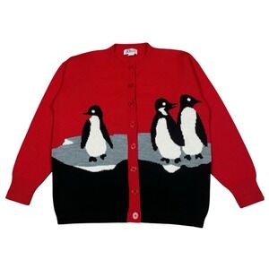 Vintage Orvis 100% Wool‎ Cardigan Penguin Sweater Women's Sz L Large